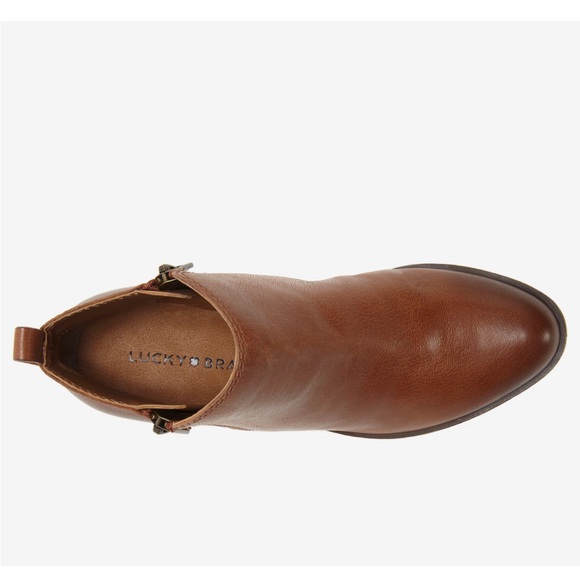 Lucky Brand Basel Bootie Size 7 Toffee Brown 1.5” Heel Leather Double Zipper - Picture 2 of 11